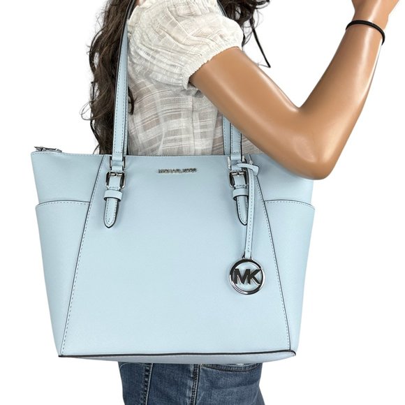 Michael Kors Charlotte Large Top Zip Shoulder Tote Bag Vista Blue - Picture 1 of 11